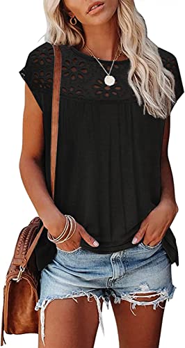 ETCYY NEW Womens Chic Hollow Basic Tops Cap Sleeve Tank Top Loose Fit T-Shirt