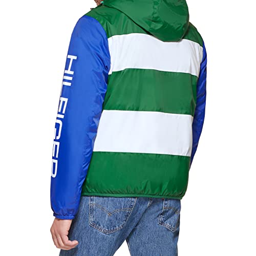 Tommy Hilfiger Men's Color Block Logo Rain Slicker, Green/White/Blue, Small