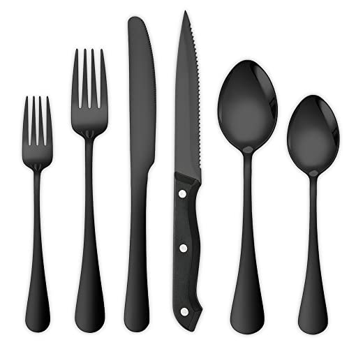 A · HOUSEWARE Silvery Flatware Set 4 Hollow Out Cutlery Stainless Steel Silverware 20 Pieces Forks Spoons and Knives Kitchen Utensils Hanging Handle Durable