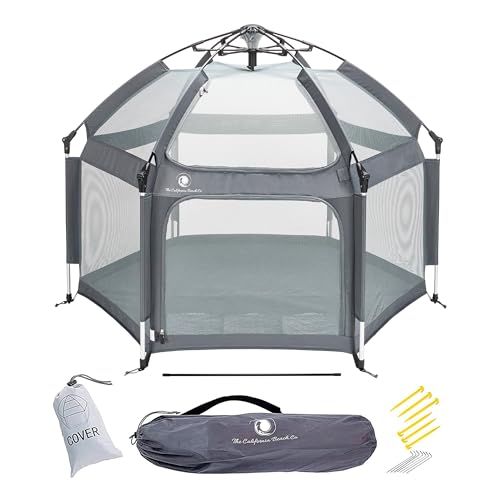 POP 'N GO Baby Playpen - Indoor & Outdoor Playpen for Babies and Toddlers - Baby Beach Tent, Foldable, Portable W/Canopy, Travel Bag, & Mosquito Net - Pop Up Pack and Play Tent (Anchor Grey)