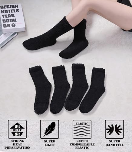 FNOVCO Womens Fuzzy Socks Super Soft Fluffy Winter Warm Cozy Home Sleeping Socks (5 Pairs Black)