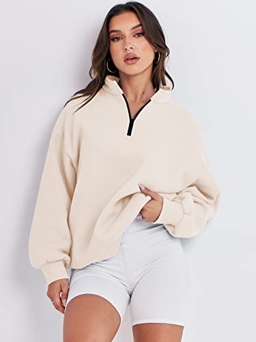 ANRABESS Women Oversized Sweatshirts Hoodies 1/4 Half Zip Pullover Top Fall Fashion Outfits 2024 Y2k Clothes Outfit 1018shenfen-S Light Pink