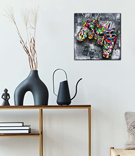 JKWALL77 Graffiti Canvas Wall-Art For Bedroom - Gaming Wall Art For Teen Boys - Abstract Painting Pop Art Modern Home Wall Decor Ready to Hang Size 14" x 14"
