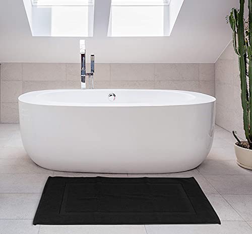 Utopia Towels Cotton Banded Rug, Bath Mats, [Not a Bathroom Rug], 21x34 Inches, 100% Ring Spun Cotton - Highly Absorbent and Machine Washable Shower Bathroom Floor Mat, Black, 2 Pack