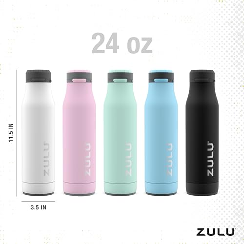 Zulu Ace 24oz Vacuum Insulated Stainless Steel Water Bottle with Chug Spout | Leak-Proof Locking Lid and Removable Base |Reusable Bottle for Cycling Sports Gym Travel Bicycle Bottle Cage | White