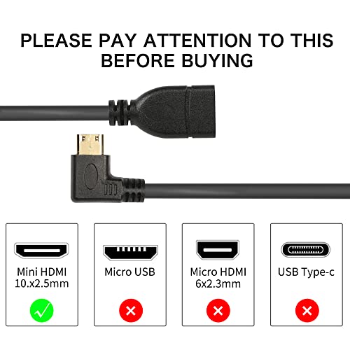 RIIEYOCA Mini HDMI Cable 15cm,90 Degree Left Angle Mini HDMI Male to HDMI Female Adapter, Support 1080P Full HD,3D, for Tablet, Camera, Graphics Card, Black(L)