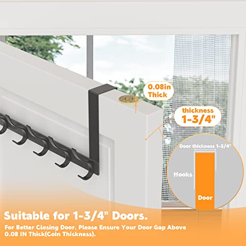 Peasulin Over The Door Hooks, Sturdy Door Hanger, Large Over The Door Towel Rack with 12 Hooks, Heavy Duty Easy to Install, for Bathroom, Bedroom，Kitchen，Hanging Towels, Coats (Black).