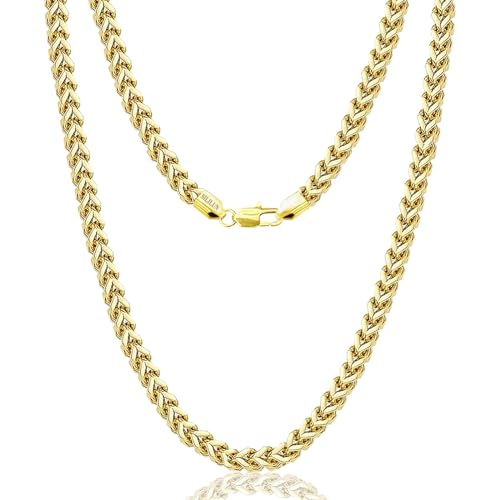 SILILUN Men Necklace 14 Gold Plated/Stainless Steel Fran-co Link Chian Punk Hip Hop Jewelry Gift (18 Inches, 3mm Wide 14K Gold)