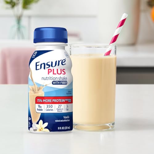 Ensure Plus Vanilla Nutrition Shake With Fiber | Meal Replacement Shake | Ready To Drink | 16g Protein and 27 Vitamins and Minerals | 8 fl oz - 24 Pack