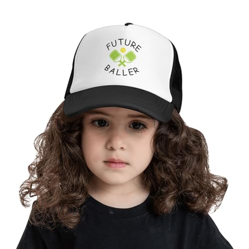 Wodeal Boys Trucker Hat, Cute Pickleball Gifts for Kids, Adjustable Snapback Mesh Toddler Ball Caps for Boys Girls (2-6 Years Old) Black