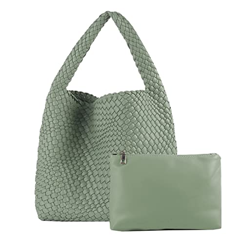 LMKIDS Women Vegan Leather Hand-Woven Tote Handbag Fashion Shoulder Top-handle Bag All-Match Underarm Bag with Purse (L-Purple)