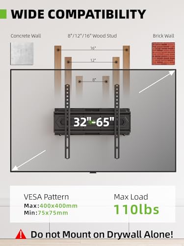 USX MOUNT TV Wall Mount for 32-65 inch Flat Screen/LED/4K TVs up to 110lbs, Full Motion TV Bracket, Swivel/Tilt TV Mount with Articulating Dual Arms, Max VESA 400x400mm, Fits 12/16" Wood Stud