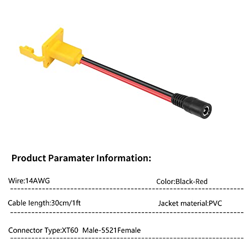 RIIEYOCA XT60 Adapter with Mount Panel Cable 14AWG XT60 Male Plug with Mount Panel to Male DC 5.5mm X 2.1mm Power Cable for RC Lipo Battery Solar Panel E-bike Skyzone FPV Monitor Power Supply (30CM)