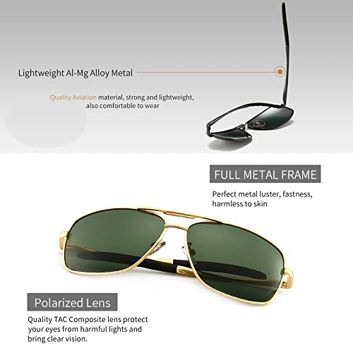 SUNGAIT Men's Polarized Sunglasses Durable Metal Frame for Fishing Driving Golf (Gold/Dark Green + Gunmetal/Gray) SGT925JKML-QKH