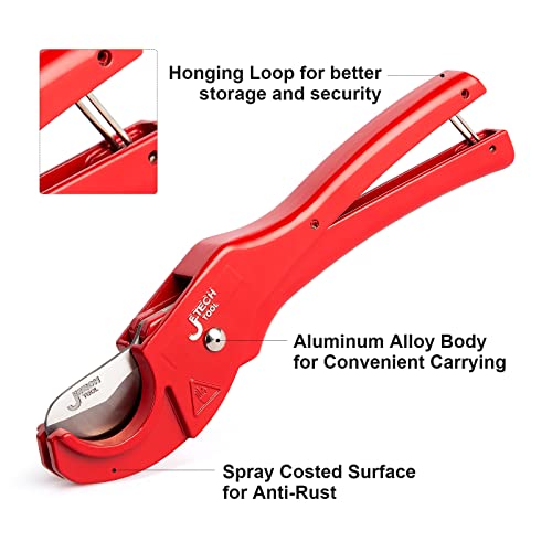 Jetech Hose and Pipe Cutter for PVC, PPR, PEX, PE Pipes and Tubes,Ratcheting PVC Pipe Cutter 1-1/4 Inch One-Hand Fast Pipe Cutting Tool with Stainless Steel Blade,Diameter Up to 35mm