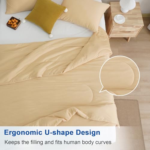 PHF Cooling Comforter Set Queen Size, 3PCS Soft Breathable Lightweight Summer Bedding Set for Hot Sleepers, Silk Smooth Double-Side Cooling Bed Set with 1 Comforter and 2 Pillowcases, Beige