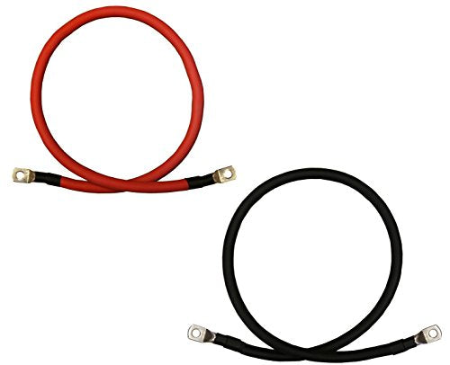 2 AWG Gauge Red + Black Pure Copper Battery Inverter Cables Solar, RV, Car, Boat 12 in 3/8 + 5/16 in Lugs
