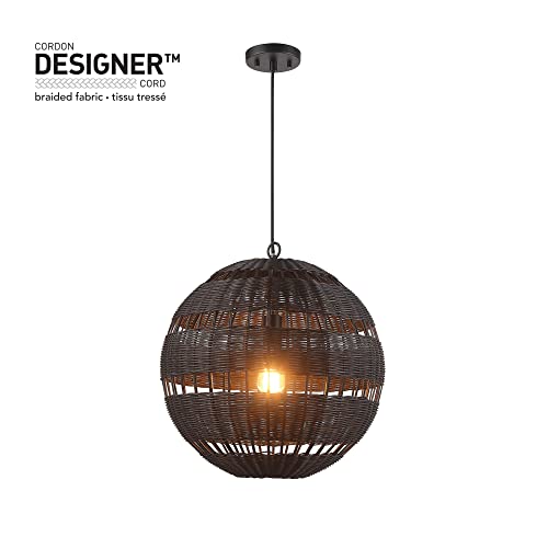 Globe Electric 67000102 2-Light Pendant Light, Matte Black, Black Paper Twine Shade, Black Braided Cord, Pendant Light Fixture, Kitchen Island, Adjustable Height, Home Décor Lighting