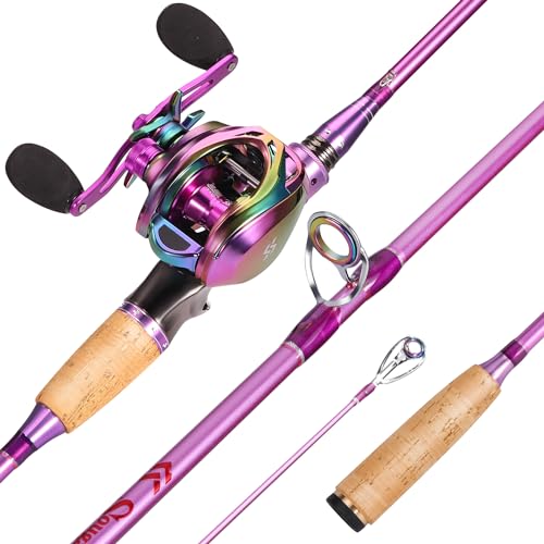 Sougayilang Casting Rod Reel Combos,Colorful Two Pieces Casting Pole with Smooth Strong Reel Available for Freshwater Saltwater (Left Hand)