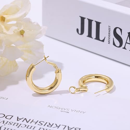 sovesi Chunky Gold Hoop Earrings for Women with 925 Sterling Silver Post, 14K Gold Plated Thick Gold Hoops Earrings for Women 40mm