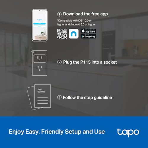 TP-Link Tapo Wi-Fi Smart Plug, 𝗘𝗻𝗲𝗿𝗴𝘆 𝗠𝗼𝗻𝗶𝘁𝗼𝗿𝗶𝗻𝗴, Compatible with Alexa & Google Home & Samsung SmartThings, Timer, 15A/1800W Max, ETL Certified, 2.4G Wi-Fi Only, Tapo P115(2-Pack)