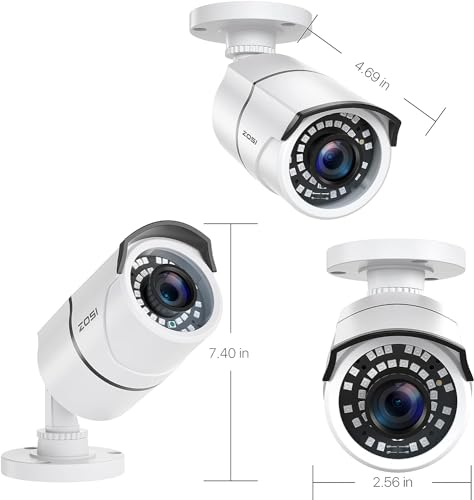 ZOSI 2.0MP 1080p Security Camera 4-in-1 TVI/CVI/AHD/CVBS Surveillance Bullet Camera Indoor Outdoor,120ft Night Vision,Aluminum Metal Housing,Work for 960H,720P,1080P,5MP,4K analog CCTV DVR(White)