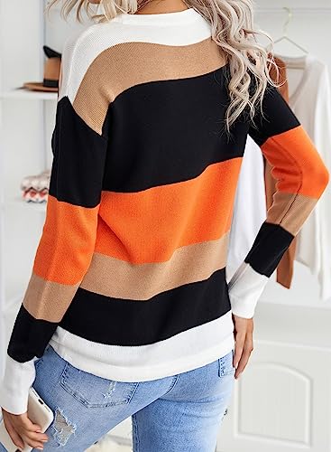 Dokotoo Sweaters for Women Color Block Sweater Round Neck Striped Winter Sweaters for Women Tops for Women Trendy Light Green Medium