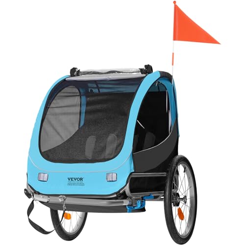 VEVOR Bike Trailer for Toddlers, Kids, 60 lbs Load, Tow Behind Foldable Child Bicycle Trailer with Universal Bicycle Coupler, Canopy Carrier with Strong Carbon Steel Frame for Children, Blue and Gray