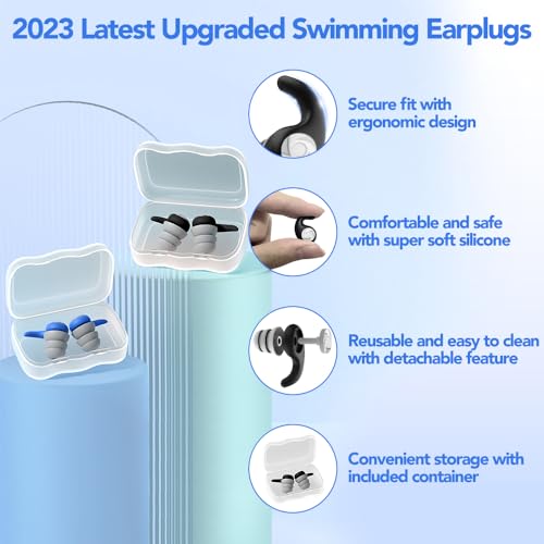 Waterproof Swimming Ear Plugs for Kids - 2 Pairs of Reusable Soft Silicone Swim Earplugs,Ear Protection for Children (4-12 Years Old) - Ideal for Surfing, Diving, Pool, Showering, and Water Sports