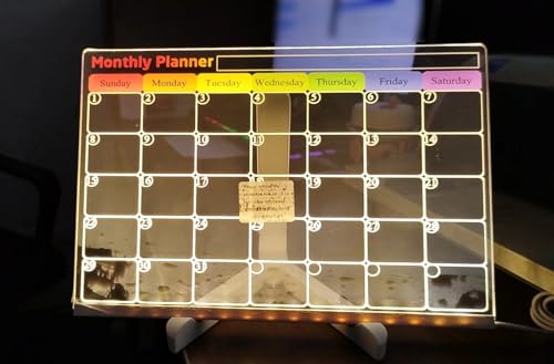 ifreeside Acrylic Dry Erase Board Calendar with Light 11.8 x 7.9inch Acrylic Led Dry Erase Board Dry Erase Calendar Clear Board with Colorful Lights Monthly & Weekly Planner（Monthly Planner）