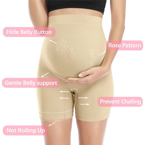 POSHGLAM Women's Maternity Shapewear for Dress Seamless Underwear Belly Support Prevent Chaffing Pantie Shorts(Black, Small)