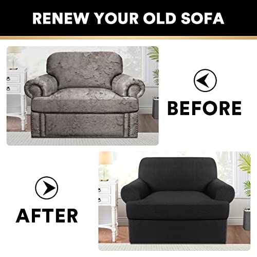 PrinceDeco T Cushion Sofa Slipcover 3 Pieces Sofa Covers for T Cushion Sofa Soft Couch Cover Sofa Slip Covers Furniture Covers with 2 Individual T Cushion Shape Seat Covers Machine Washable, Taupe