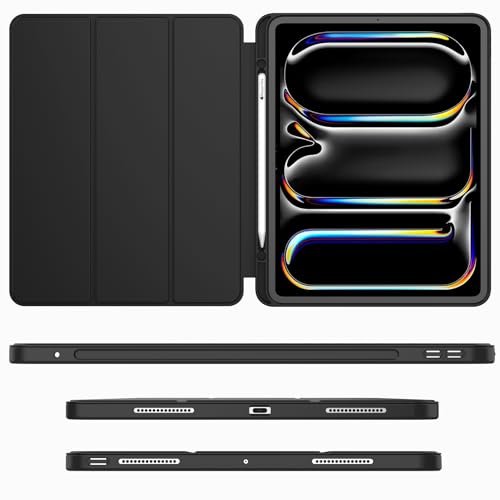 iMieet iPad Pro 13 Inch Case M4 (2024) with Pencil Holder, [Support Pencil Pro and Pencil (USB-C)]，Trifold Stand Smart Case with Soft TPU Back, Auto Wake/Sleep (Space Gray)