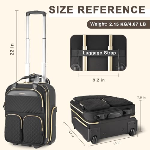 Arcoyard Small Underseat Carry On Luggage with Wheels, Lightweight Travel Airline Approved Personal Item Bag, Multiple Compartments Carry-On Rolling Suitcase for Women, Black Gold