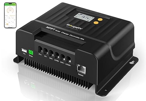 BougeRV MPPT Solar Charge Controller 40 Amp, with Auto Parameter Adjustable LCD Display, 12V/24V DC Input Solar Panel Regulator fit for Gel, Sealed, Flooded and Lithium Battery Supporting for Your RV