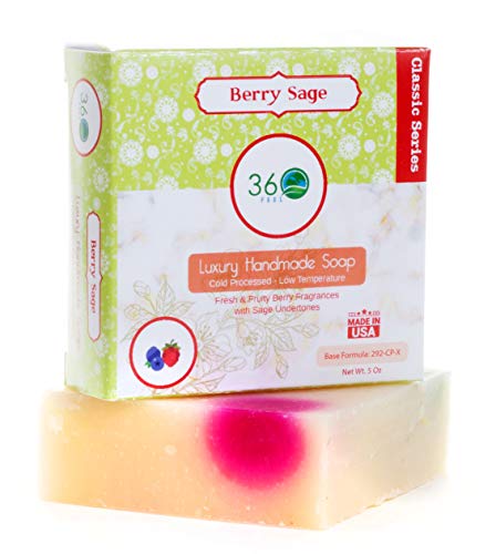 360Feel Berry Sage Soap -5oz Castile Handmade Soap bar-Fresh Fruity, Berry with Sage undertones- Pure Essential Oil Natural Soaps- Great as Anniversary Wedding Gifts- Gift ready