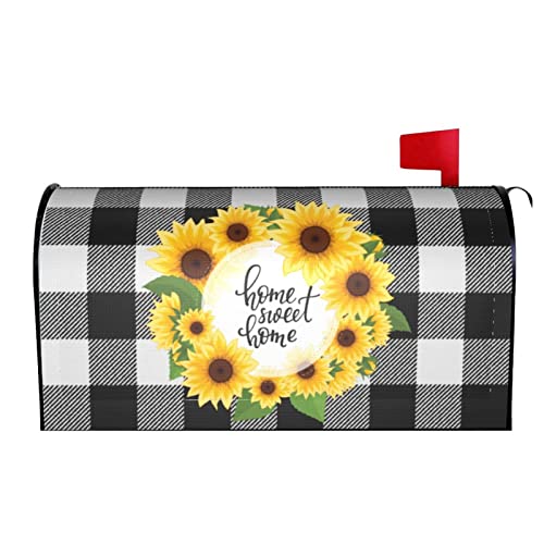 Buffalo Plaid Sunflower Wreath Mailbox Covers Magnetic Standard Size 18" X 21" Home Sweet Home Mailbox Cover Decorations Wrap