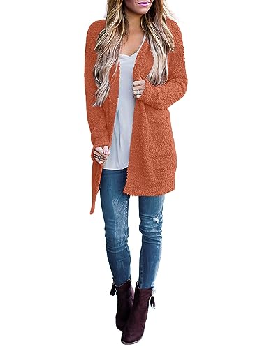 ZESICA Women's 2024 Fall Casual Long Sleeve Open Front Soft Chunky Knit Sweater Cardigan Outerwear,Tearose,Medium