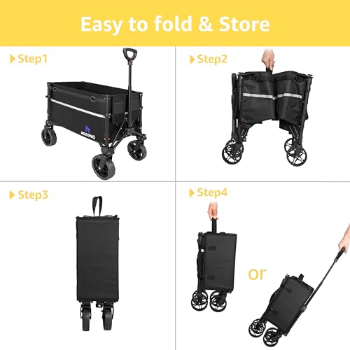 ROSONG Collapsible Wagon Cart with Wheels Foldable - Folding Utility Heavy Duty Wagons Carts for Grocery Sports Garden Shopping Camping