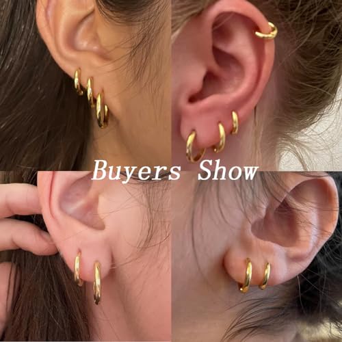 1 Pair Black Earrings for Men Women, 316L Surgical Stainless Steel Small Hoop Earrings Hypoallergenic Non Tarnish Cartilage Hoop Earrings for Multiple Piercing Huggie Hoop Earrings (6mm Black)