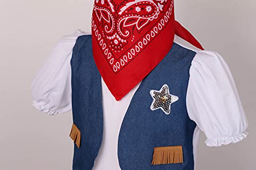LMYOVE Cowgirl Halloween Costume for girls, Role Play Party Dress Up Outfit for Kids (Small, Blue)