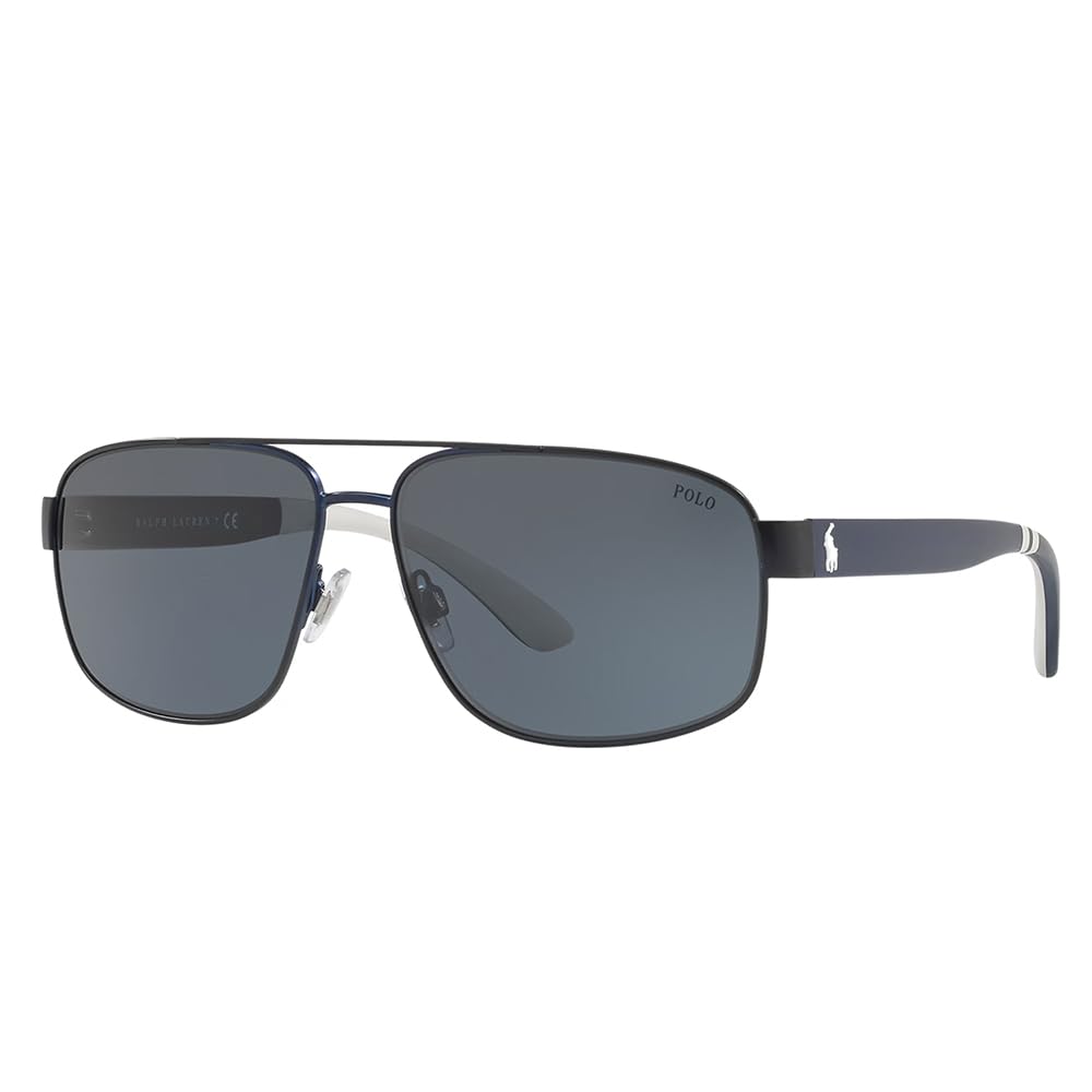 Ralph Lauren PH 3112 930387 Matte Blue Navy Metal Pilot Sunglasses Grey Lens
