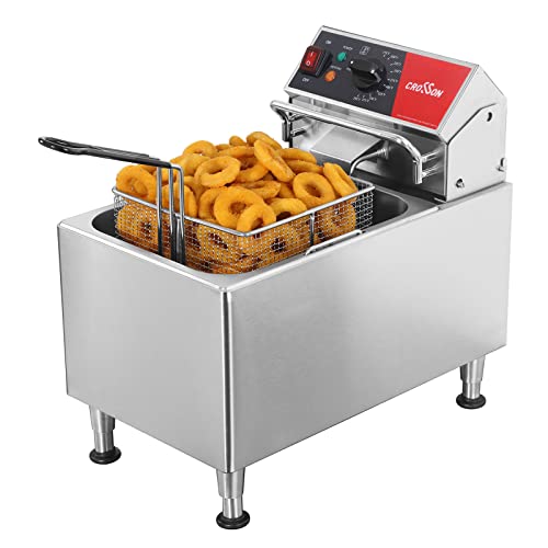 CROSSON ETL Listed 15Lbs Electric Deep Fryer with No-Assembling-Needed Solid Basket,Lid and Height Adjustable Legs for Restaurant Use,120V/1800W Commercial 8L Countertop Deep Fryer