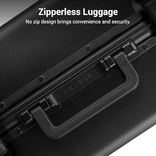 LEVEL8 Zipperless Carry On Suitcase Airline Approved with Aluminum Frame, Lightweight Hard Shell Luggage with Spinner Wheels, Metal Travel Luggage with Double Tsa Locks, 20 Inch, Black