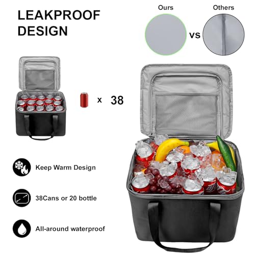 Car Trunk Organizer and Storage with Lid & Removable Leakproof Cooler Bag, 6 Removable Dividers for Custom Space, Collapsible Large Trunk Organizers for SUV Sendan with Non Slip Bottom&Foldable Cover