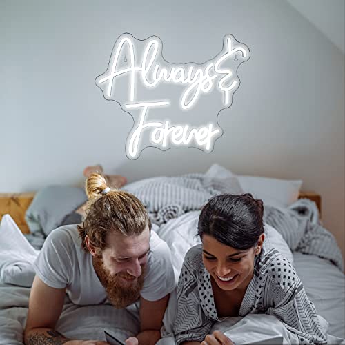 ineonlife Always Forever Neon Sign White Letter LED Neon Lights for Bedroom Wall Decor Words USB Powered Neon Signs for Room Living Room Bar Club Hotel Party Wedding Engagement Wall Hanging Decoration