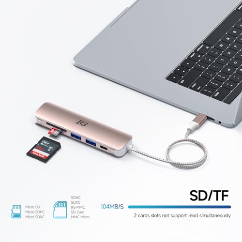 USB C Hub HDMI Adapter for MacBook Air Pro, 6 in 1 4K Dongle Multiport Converter with 50cm Cable, USB 3.0 5Gbps Data Transfer, 55W PD, SD/TF Card Slotfor Mac M1 M2 PC Laptop