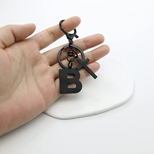 Mlouye Black Initial Letter with Cross Keychains for Women Men Backpack Purse Bag Charm, A-Z Cute Alphabet Letters Key Chains for Car Keys H