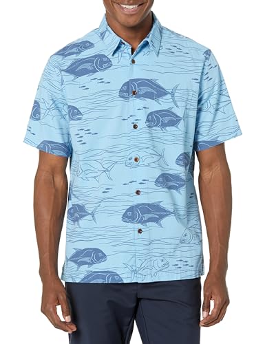 Quiksilver Men's Button Up Woven Top, Ensign Blue Dive Sites 234, Small