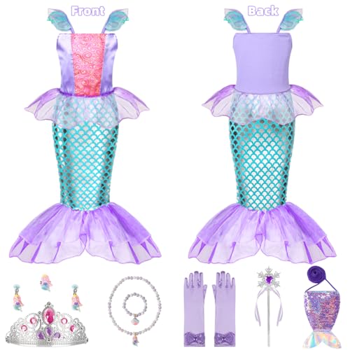 Meland Mermaid Dress for Girls - Little Mermaid Costume for Girls with Bag Princess Dresses for Girls 3-8 Birthday Gift